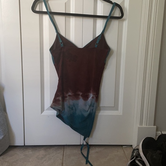 Floral turquoise & brown spaghetti strap tank top - Picture 2 of 4